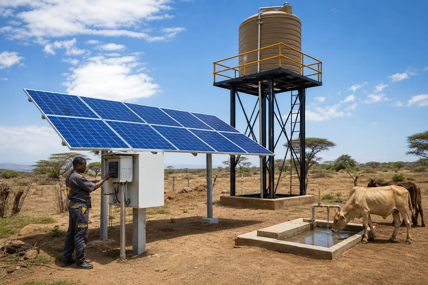 Completed solar borehole pumping and storage system in Kenya